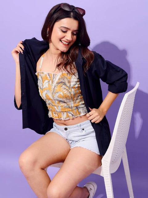 Casual Sleeveless Floral Print Women Yellow, White Top