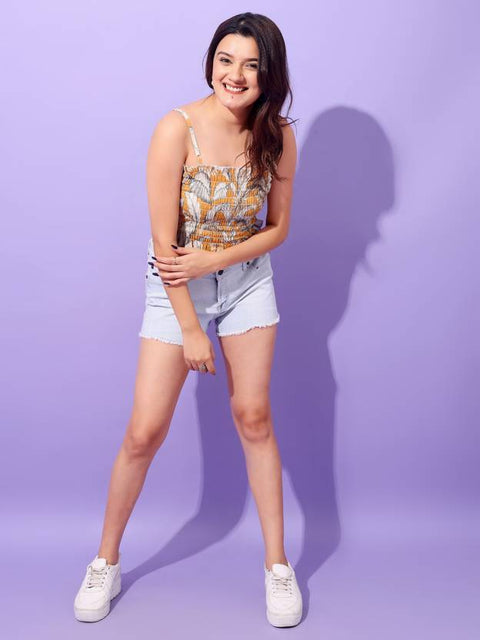 Casual Sleeveless Floral Print Women Yellow, White Top