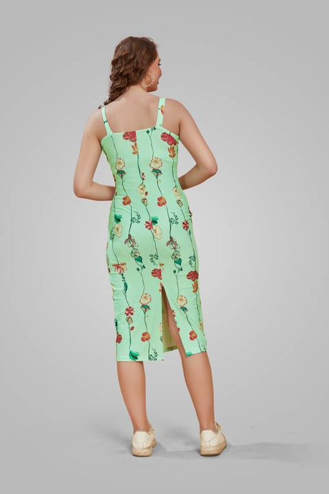 Women Bodycon Green Below Knee Dress