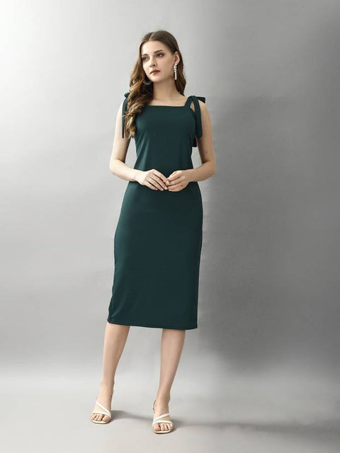 Women Bodycon Dark Green Midi/Calf Length Dress