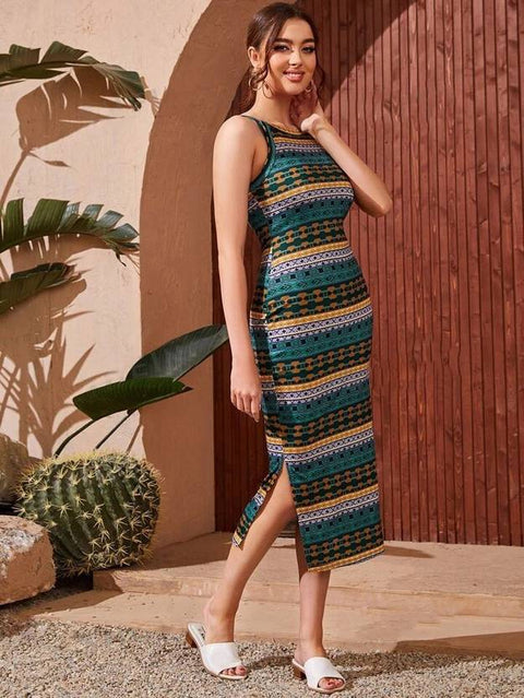 Women Bodycon Dark Green Midi/Calf Length Dress