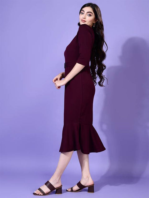 Women Bodycon Maroon Midi/Calf Length Dress