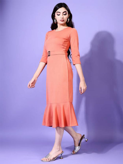 Women Bodycon Orange Midi/Calf Length Dress
