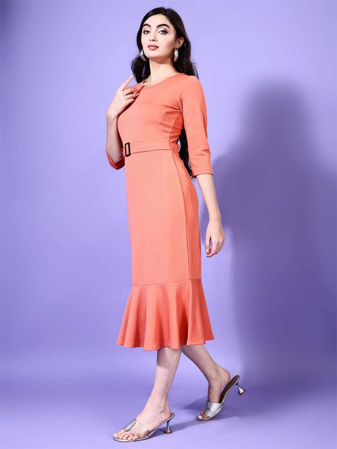 Women Bodycon Orange Midi/Calf Length Dress