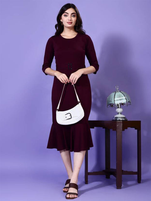 Women Bodycon Maroon Midi/Calf Length Dress