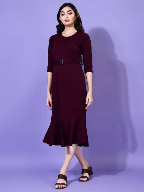 Women Bodycon Maroon Midi/Calf Length Dress