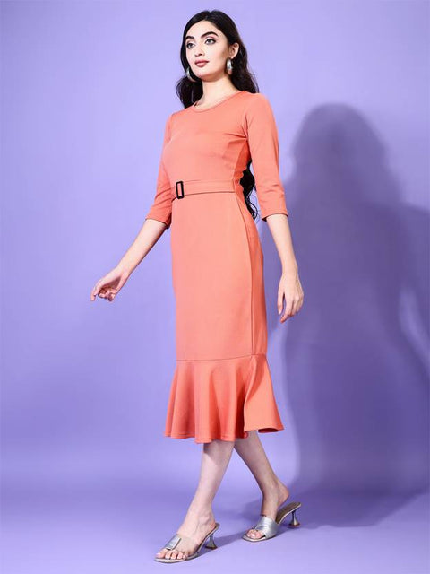 Women Bodycon Orange Midi/Calf Length Dress