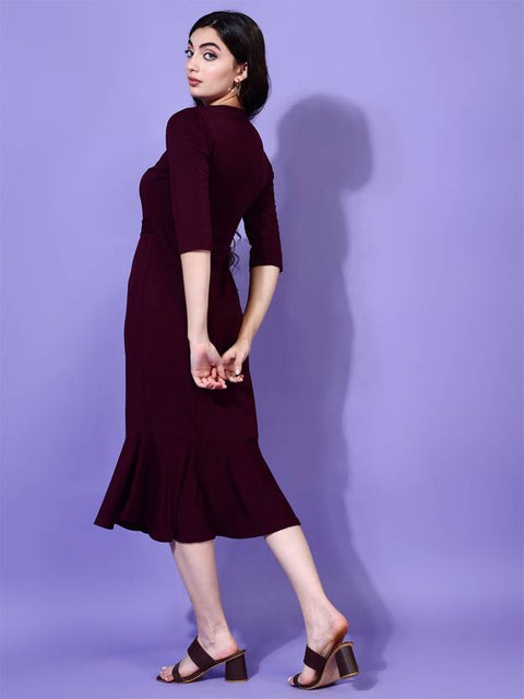 Women Bodycon Maroon Midi/Calf Length Dress