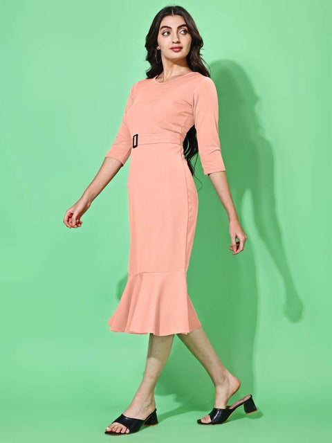 Women Bodycon Beige Midi/Calf Length Dress