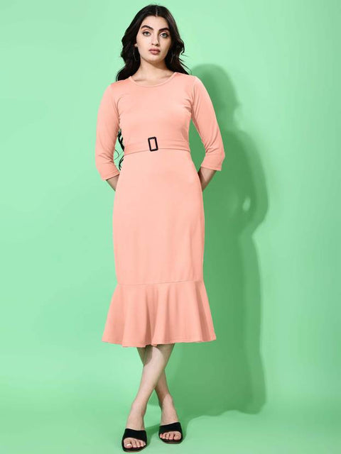 Women Bodycon Beige Midi/Calf Length Dress