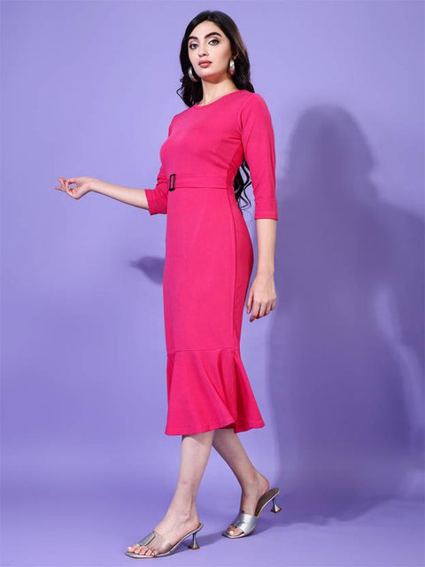 Women Bodycon Pink Midi/Calf Length Dress
