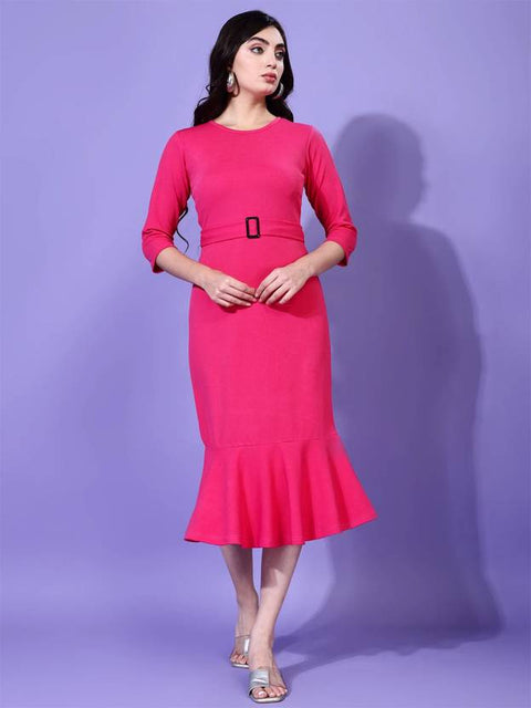 Women Bodycon Pink Midi/Calf Length Dress