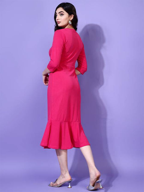 Women Bodycon Pink Midi/Calf Length Dress