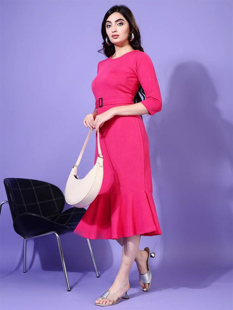 Women Bodycon Pink Midi/Calf Length Dress