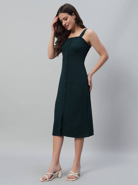 Women Bodycon Dark Green Below Knee Dress