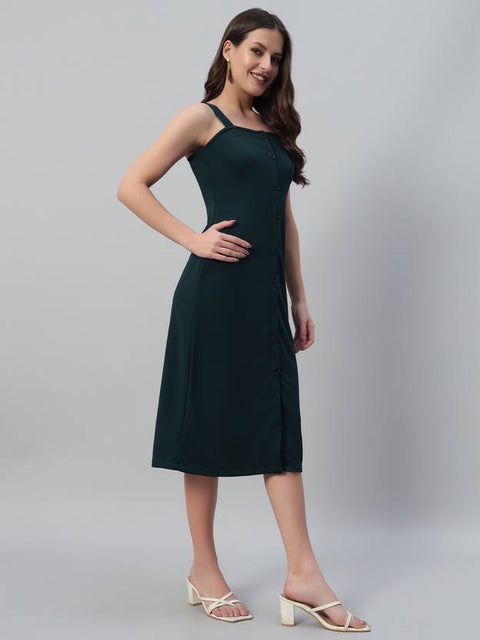 Women Bodycon Dark Green Below Knee Dress