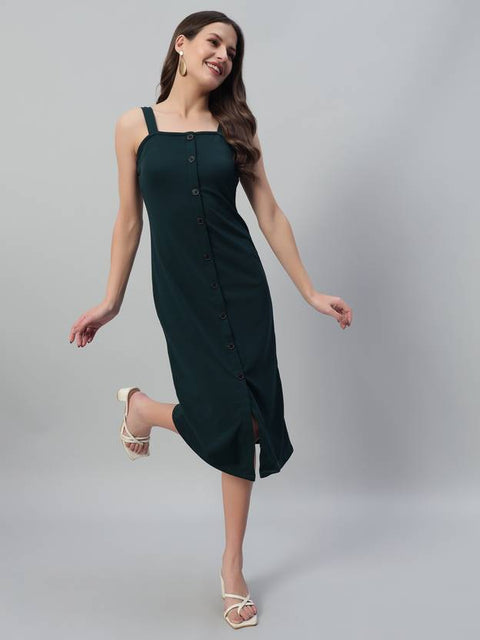Women Bodycon Dark Green Below Knee Dress