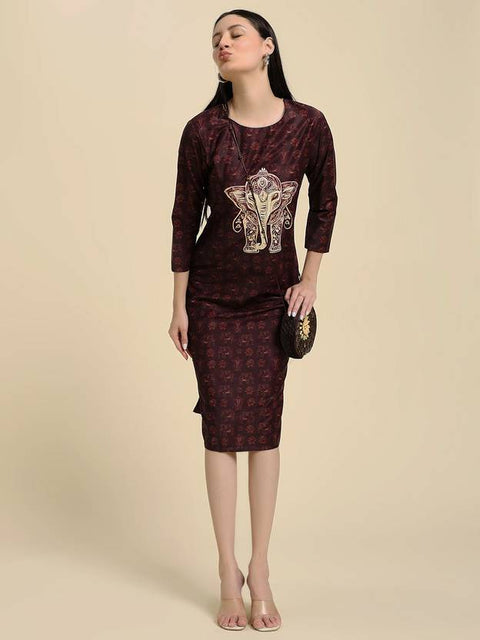 Women Bodycon Brown Midi/Calf Length Dress