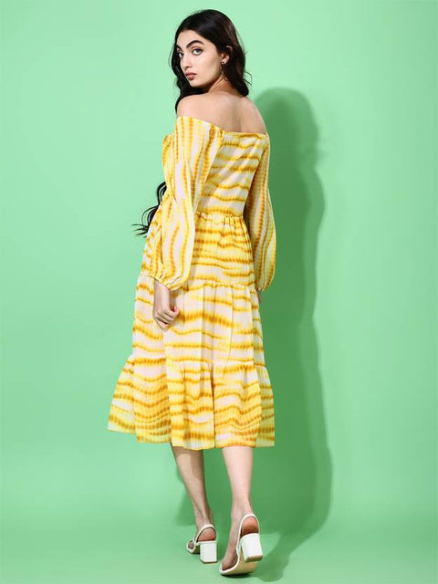 Women Fit and Flare Yellow Below Knee Dress