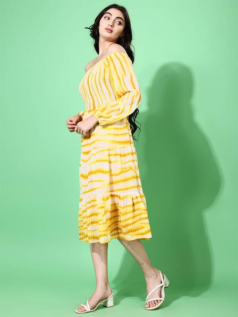 Women Fit and Flare Yellow Below Knee Dress
