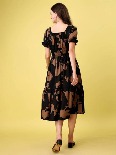 Women Fit and Flare Black Midi/Calf Length Dress