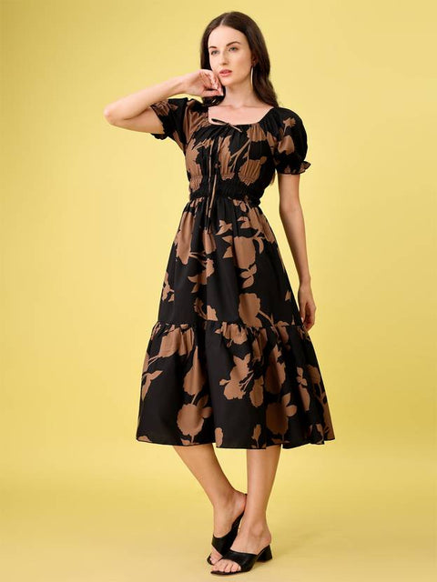 Women Fit and Flare Black Midi/Calf Length Dress