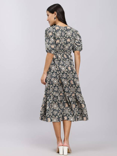 Women A-line Beige Midi/Calf Length Dress