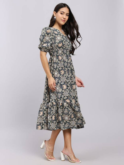 Women A-line Beige Midi/Calf Length Dress