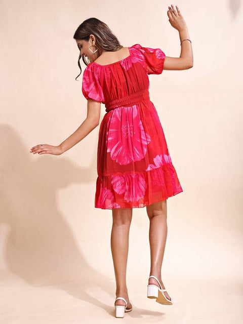 Women Fit and Flare Red Knee Length Dress