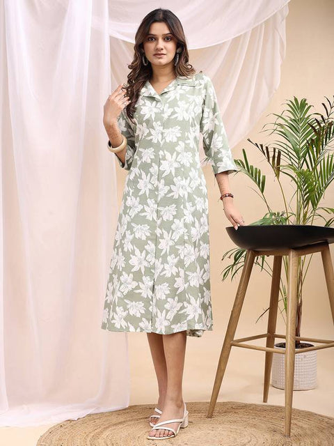 Women Fit and Flare Green Midi/Calf Length Dress