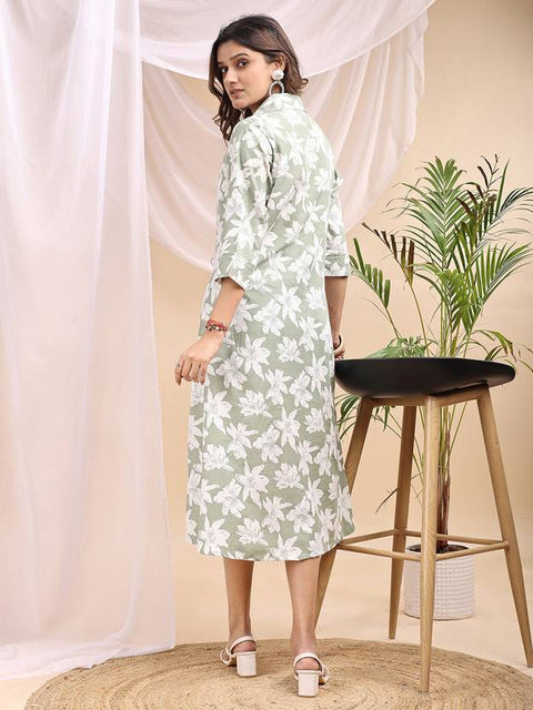 Women Fit and Flare Green Midi/Calf Length Dress