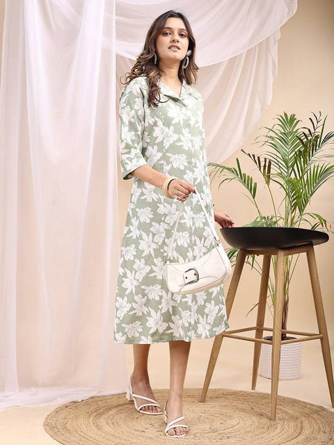 Women Fit and Flare Green Midi/Calf Length Dress