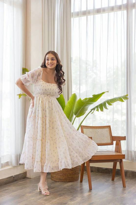 Women Fit and Flare White Maxi/Full Length Dress