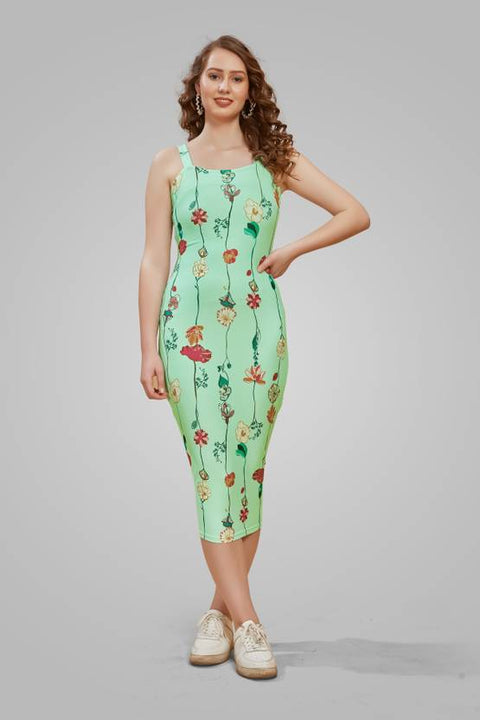 Women Bodycon Green Below Knee Dress
