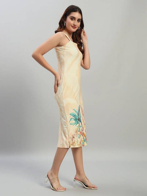 Women Bodycon Beige Midi/Calf Length Dress