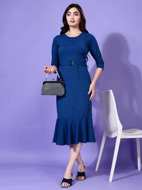 Women Bodycon Light Blue Midi/Calf Length Dress