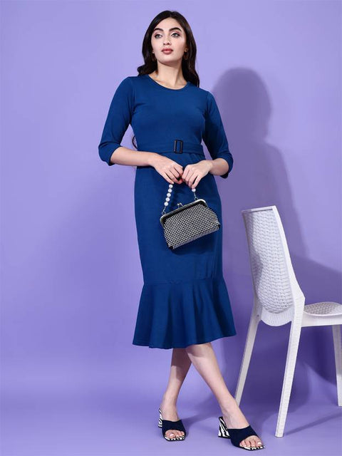 Women Bodycon Light Blue Midi/Calf Length Dress