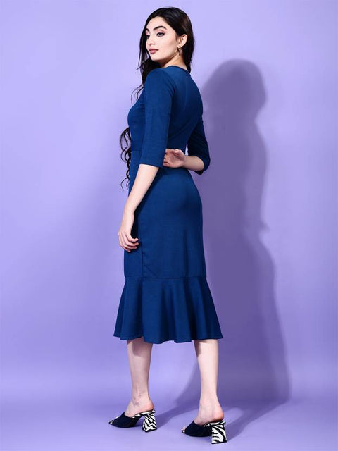 Women Bodycon Light Blue Midi/Calf Length Dress
