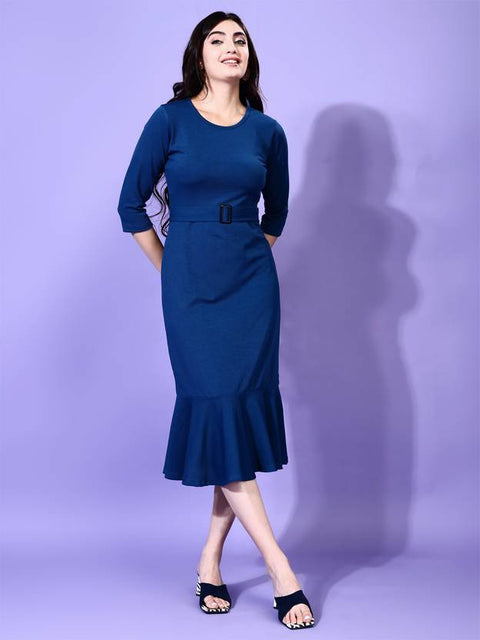 Women Bodycon Light Blue Midi/Calf Length Dress