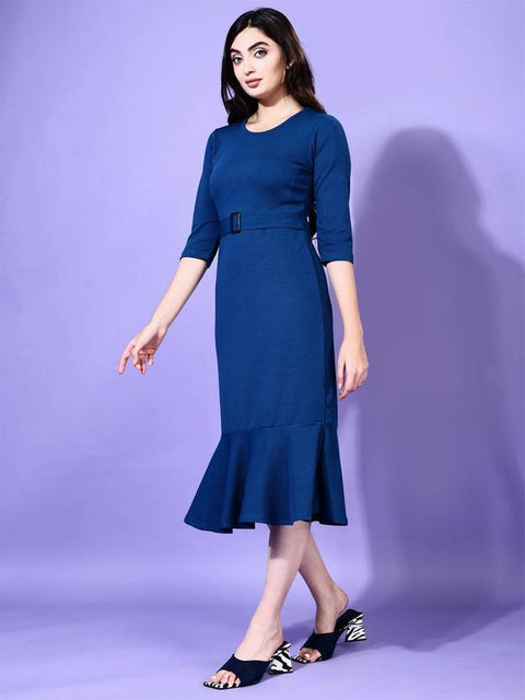 Women Bodycon Light Blue Midi/Calf Length Dress