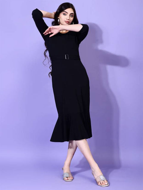 Women Bodycon Black Midi/Calf Length Dress