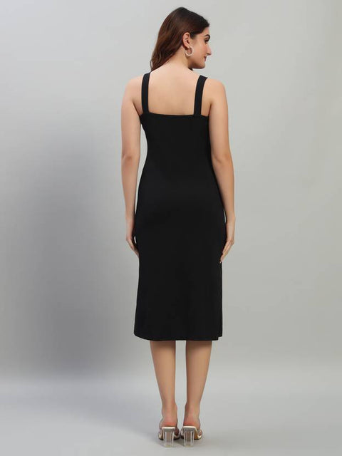 Women Bodycon Black Below Knee Dress