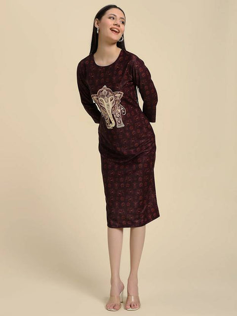 Women Bodycon Brown Midi/Calf Length Dress