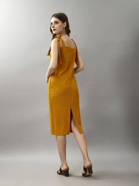 Women Bodycon Yellow Midi/Calf Length Dress