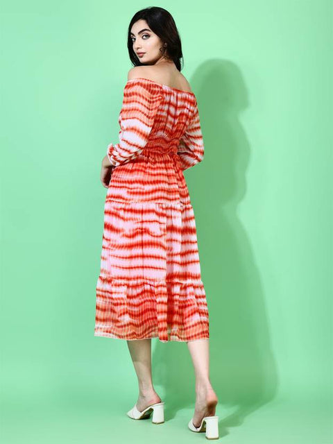 Women Fit and Flare Orange Midi/Calf Length Dress