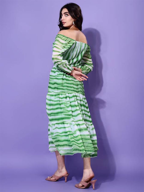 Women Fit and Flare Green Below Knee Dress