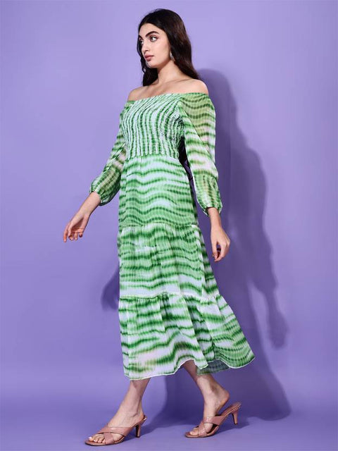 Women Fit and Flare Green Below Knee Dress