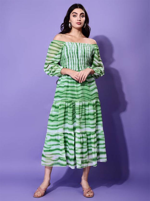 Women Fit and Flare Green Below Knee Dress