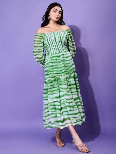 Women Fit and Flare Green Below Knee Dress