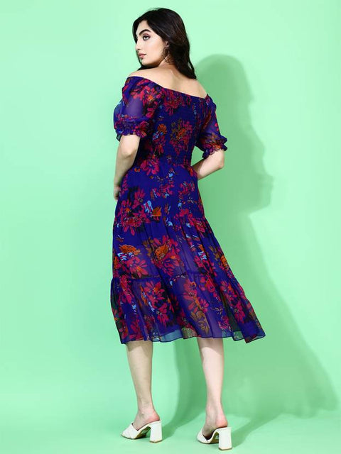 Attire Empire Fit and Flare Blue Midi/Calf Length Dress